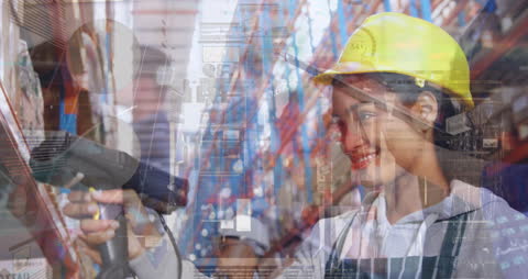 Warehouse Worker Scanning Inventory with Data Overlay
