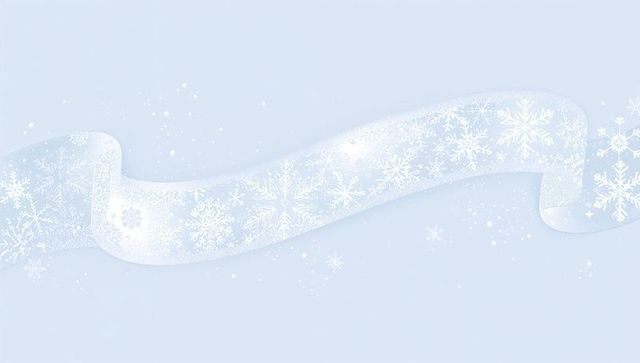Translucent snowflake ribbon banner flowing across pale blue gradient