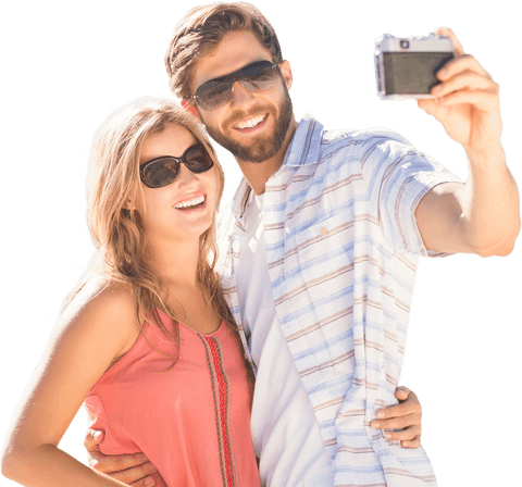 Happy Couple Taking Selfie on Transparent Background