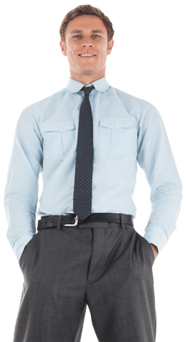 Confident businessman with calm demeanor in formal attire on transparent background