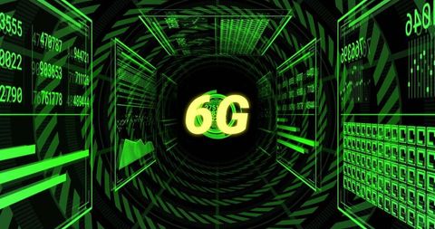 Futuristic 6G Communication in Neon Green Digital Tunnel