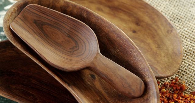 Handcrafted Wooden Spoon and Bowl on Burlap Surface - Download Free Stock Images Pikwizard.com