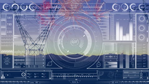 Futuristic Data Interface Over Industrial Landscape