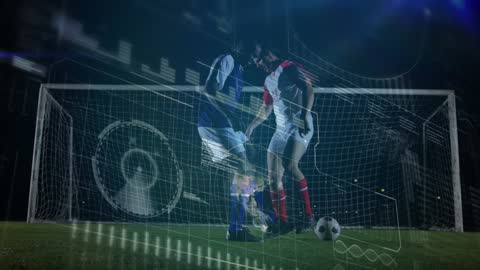 Futuristic Soccer Players with Data Visualization Overlay