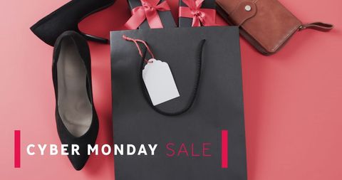 Cyber Monday Sale with Shopping Bag and Fashion Items