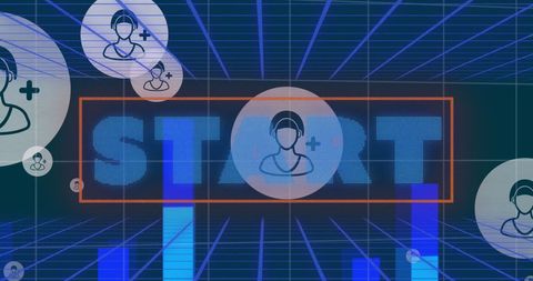 Abstract digital start screen with user icons