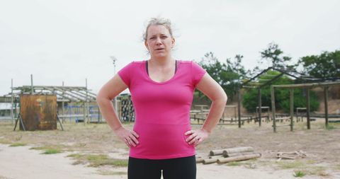 Confident Woman at Boot Camp Outdoor Challenge