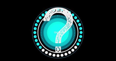 Digital question mark on speedometer display background