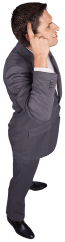 Transparent View Worried Businessman in Gray Suit Thinking