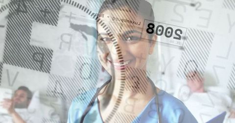 Nurse using ar technology in modern hospital ward enhancing patient care