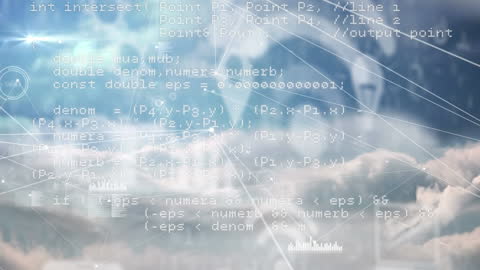 Digital Data Processing Overlay on Cloudy Sky