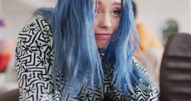 Young Woman with Blue Hair Stretching During Yoga - Download Free Stock Images Pikwizard.com