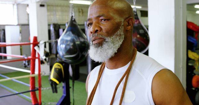 Senior Man Training in Boxing Gym with Focused Expression - Download Free Stock Images Pikwizard.com