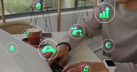 Sustainable Energy Concepts in Modern Workspace with Technology Graphics