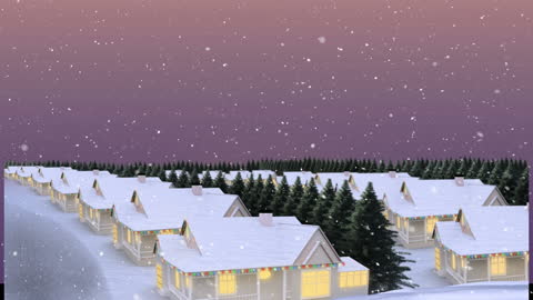 Snowy Winter Wonderland with Festive Houses at Dusk