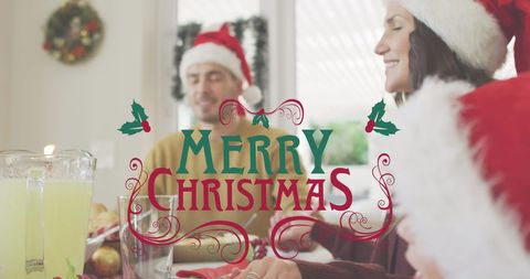 Festive Family Celebrating Christmas with Dinner and Joy