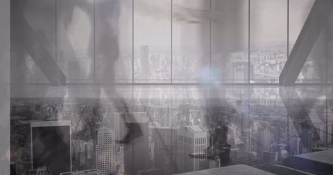 Business Professionals Walking with Cityscape Background