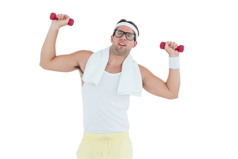 transparent geeky hipster lifting dumbbells in retro sportswear - Download Free Stock Videos Pikwizard.com