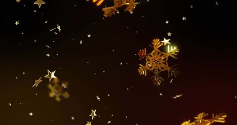 Golden Snowflakes and Stars on Black Background Christmas Theme