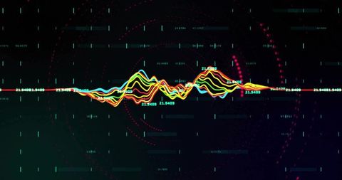 Futuristic multicolored waveform on dark dashboard