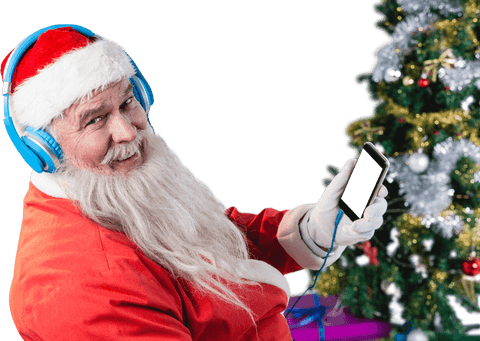 Transparent Santa Claus Listening to Music on Headphones