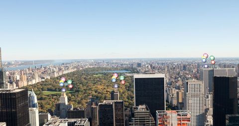 Digital Icons Overlooking Vibrant City Skyline - Download Free Stock Images Pikwizard.com