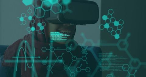 Woman Immersed in VR Technology with Digital Data Overlay - Download Free Stock Images Pikwizard.com