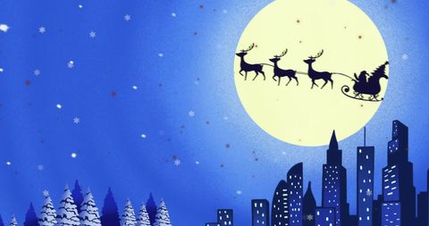 Santa Flying Over Cityscape on Starry Winter Night - Download Free Stock Images Pikwizard.com