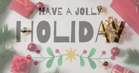 Festive Jolly Holiday Greeting with Christmas Decorations and Gifts