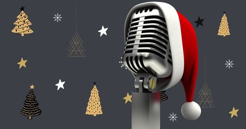 Santa Hat Adorning Vintage Microphone with Festive Background - Download Free Stock Images Pikwizard.com