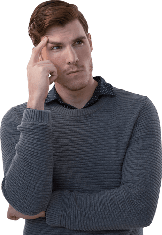 pensive caucasian man thinking with hand on forehead, transparent background - Download Free Stock Videos Pikwizard.com