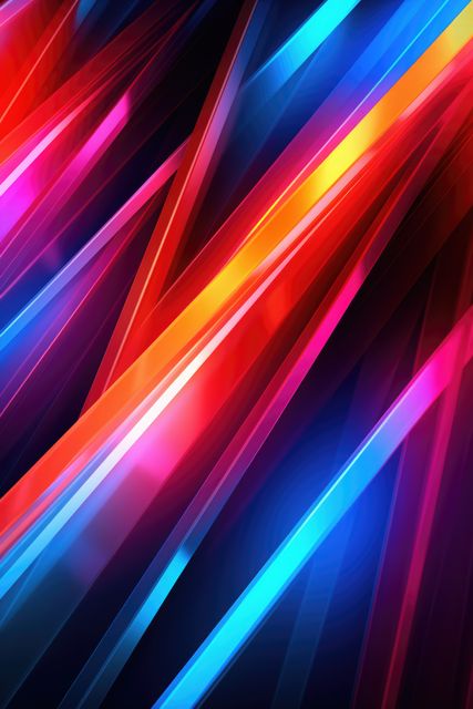 This abstract design with vibrant neon light streaks on a dark background can be used for technology posters, vibrant advertisements, dynamic digital backgrounds, or modern website designs. It conveys energy and vibrancy, perfect for futuristic and tech-centric projects.