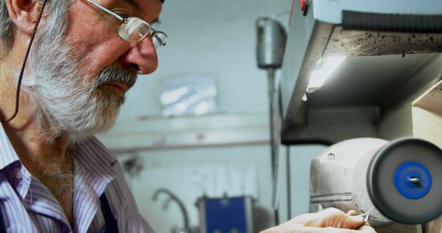 Senior Artisan Polishing Metal in Workshop - Download Free Stock Images Pikwizard.com