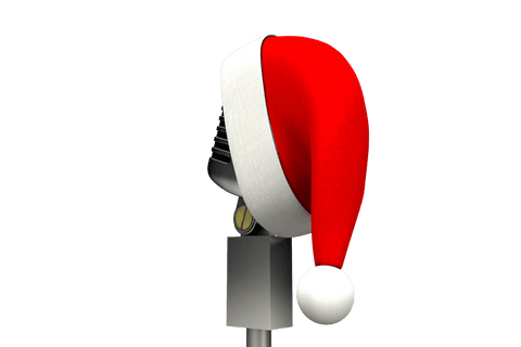 Retro microphone adorned with a transparent santa clause hat