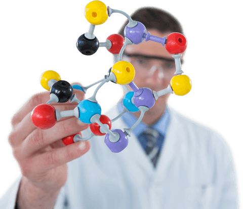scientist analyzing colorful molecular model on transparent background - Download Free Stock Videos Pikwizard.com