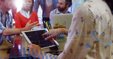 Team Collaborating with Digital Interface over Data Network