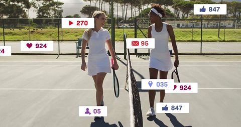 Two tennis players sharing moment with social media impact