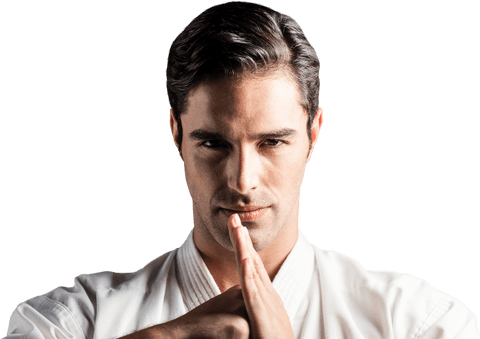 Focused Martial Artist Performing Transparent Hand Salute