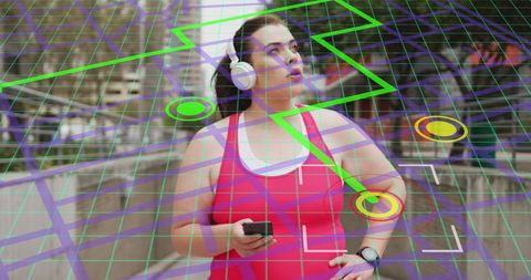 Tech Meets Fitness: Plus Size Caucasian Woman Exercising in the City