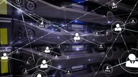 Futuristic Network Connection Over Server Racks