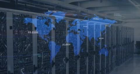 Global Data Management with Digital Map Overlay on Server Racks