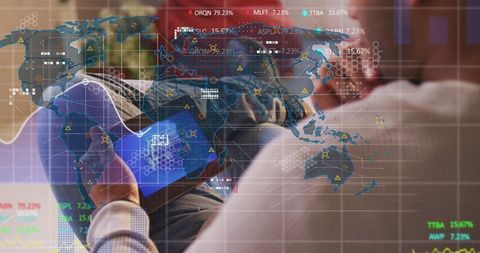 Businessman Using Digital Tablet in Futuristic Data Environment