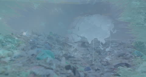 Digital Interface with World Map Overlay on Trash Landscape