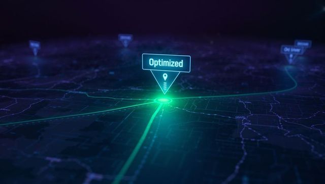 Neon digital map interface with futuristic navigation markers