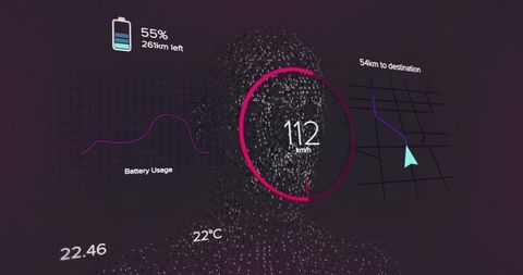 Futuristic digital interface and data processing head model