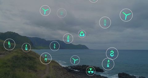 Nature-Inspired Digital Interface Over Scenic Coastal Cliff