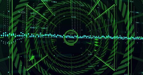 Futuristic Digital Interface with Neon Tunnel and Data Stream