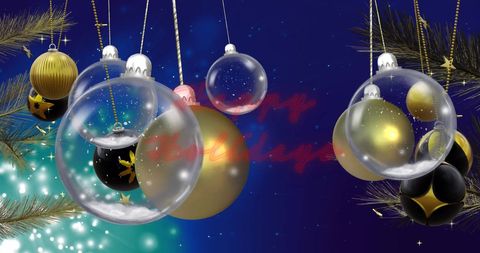Festive Christmas Baubles on Blue Background