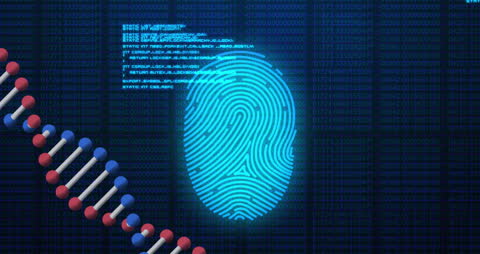 Futuristic DNA and Digital Fingerprint Interface Display