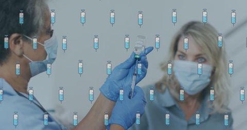 Doctor preparing vaccine syringe for patient in medical setting